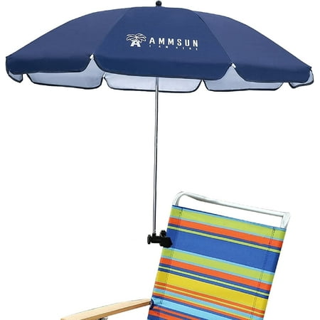 AMMSUN 43 inch Chair Umbrella with Universal Clamp Portable Clip UPF 50+ UV Protection,Navy Blue