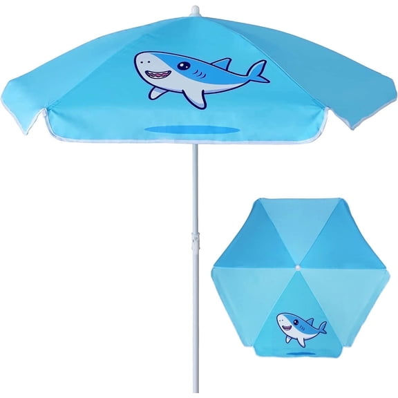 AMMSUN 5ft Seaside Kids Umbrella UPF50+ for Children Sand Water Table Outdoor Play,Blue Shark