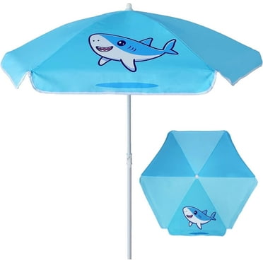 AMMSUN 5ft Seaside Kids Umbrella UPF50  for Children Sand Water Table Outdoor Play,Blue Shark