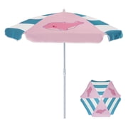 AMMSUN 5ft Seaside Kids Umbrella UPF50+ for Children Sand Water Table Outdoor Play,Pink Dolphin