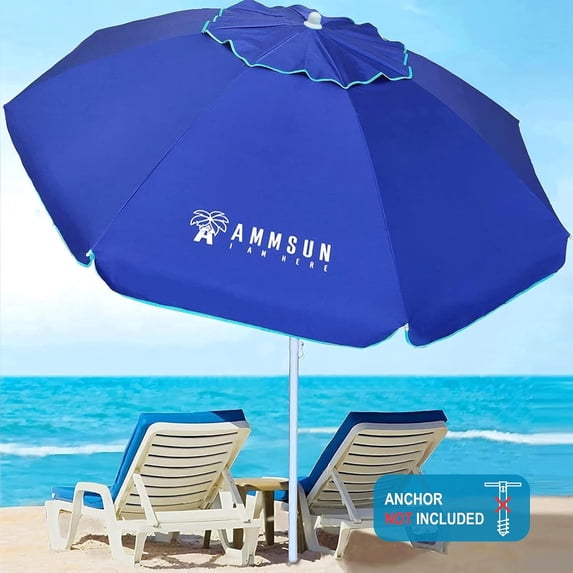AMMSUN 6.5ft Beach Umbrella for Sand with Tilt & UPF50+ Sun Protection & Carry Bag,Blue