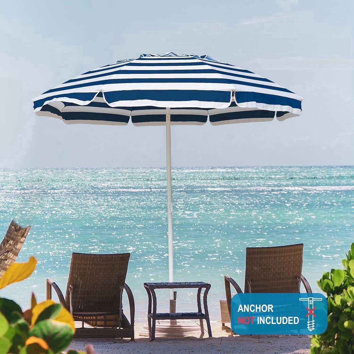 ammsun 6.5 ft outdoor patio beach umbrella sun AMMSUN 6.5ft Beach Umbrella for Sand with Tilt & UPF50+ Sun Protection &  Carry Bag,Navy Stripes
