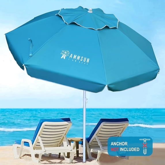 AMMSUN 6.5ft Beach Umbrella for Sand with Tilt & UPF50+ Sun Protection & Carry Bag,Sky Blue
