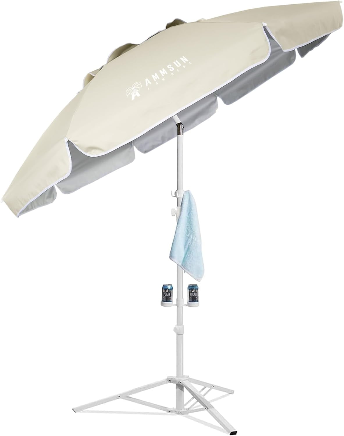 AMMSUN 6.5ft Lightweight Sports Beach Umbrella Portable Shade with Stand for Outdoor Games,Beige