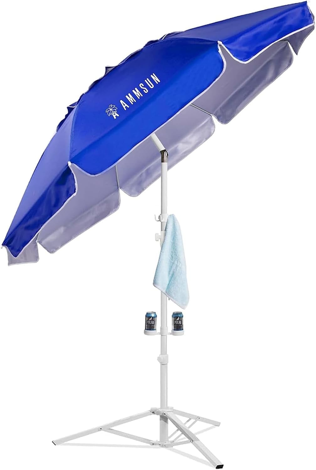 AMMSUN 6.5ft Lightweight Sports Beach Umbrella Portable Shade with Stand for Outdoor Games,Blue