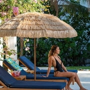 AMMSUN 7.5ft Hula Thatched Hawaiian Tiki Straw Outdoor Umbrella for Pool Patio Beach UPF50+,Brown