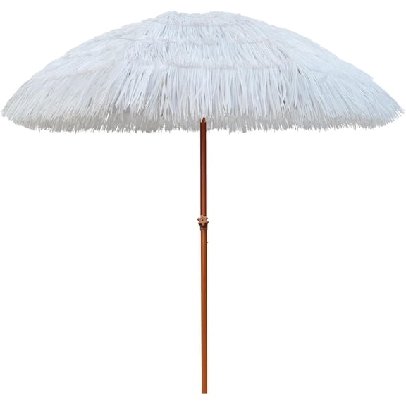 AMMSUN 7.5ft Hula Thatched Tiki Patio Beach Umbrella Hawaiian Style 10 Ribs UPF 50+ with Tilt Carry Bag for Outdoor Tiki Bar, Tropical Palapa, Patio Garden Beach Pool Backyard Natural Color