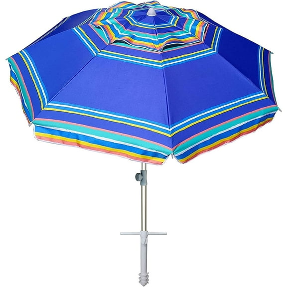 AMMSUN 7ft Heavy Duty Beach Umbrella Blue Portable Sunshade With Sand Anchor