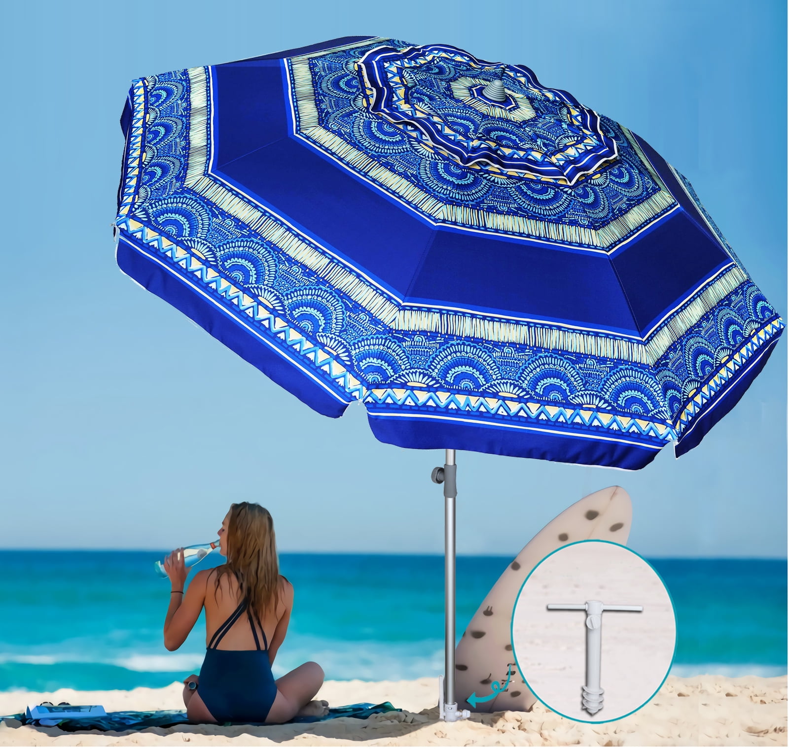 Beach umbrella with sand bag sale