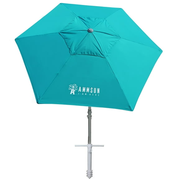 AMMSUN 8ft Commercial Heavy Duty Beach Umbrella with Sand Anchor UPF50+ Without Tilt,Teal