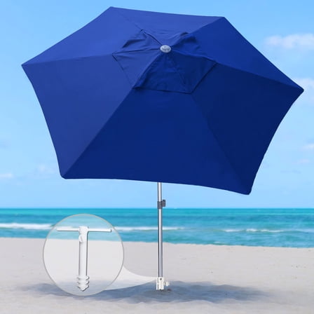 AMMSUN 8ft Commercial Heavy Duty Beach Umbrella with Sand Anchor UPF50+ Without Tilt,Blue