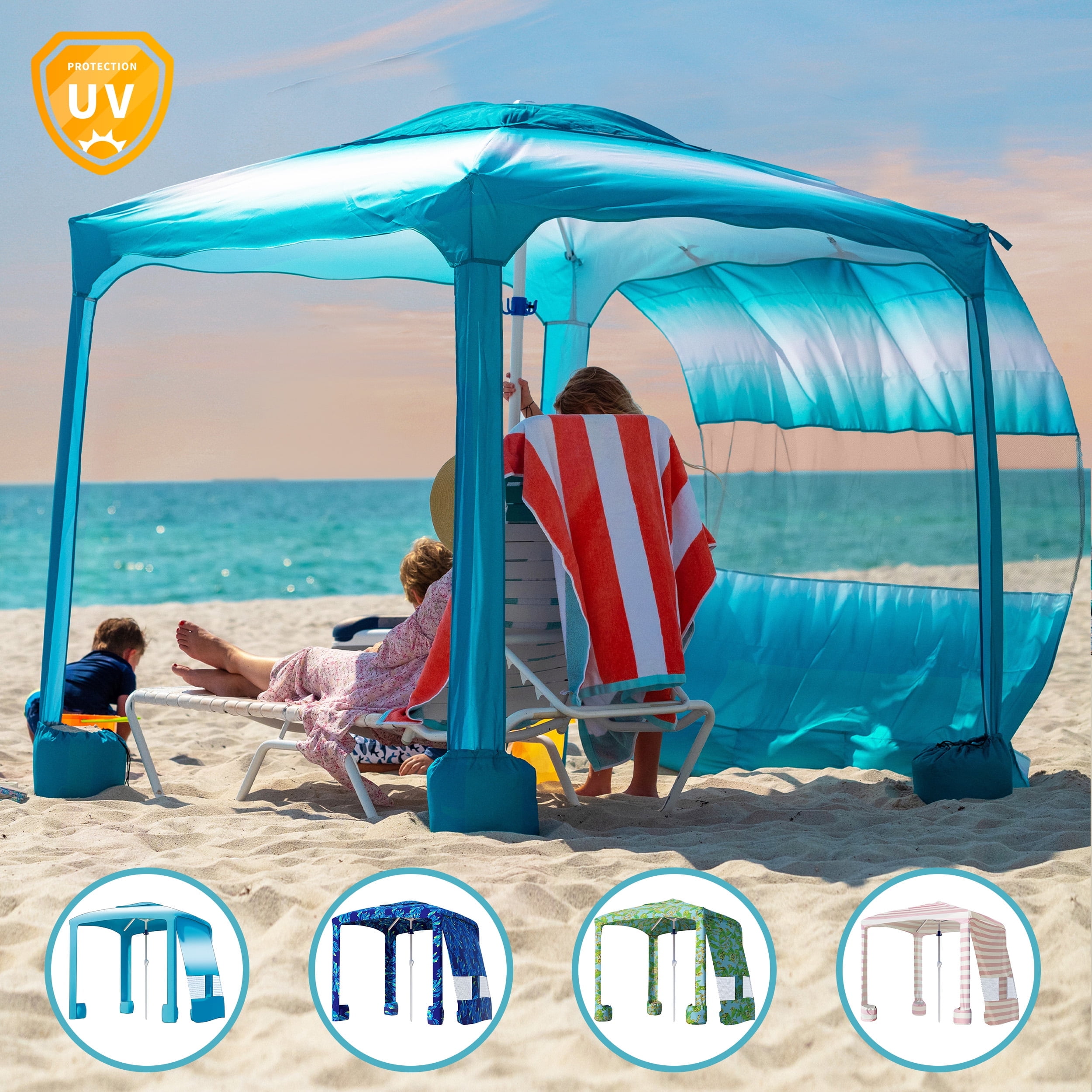 AMMSUN Beach Cabana 6.2 6.2 UPF 50 Beach Canopy Shade Tent Shelter with Sand Pockets Included Side Wall Easy to Set up Teal