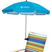 AMMSUN Chair Umbrella with Universal Clamp Portable Clip 43 inches UPF50+ UV Protection,Blue