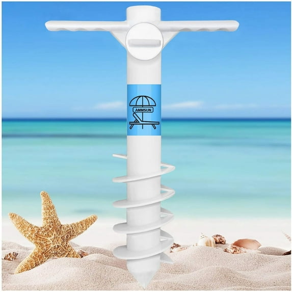 AMMSUN 15’’ White ABS Beach Umbrella Sand Anchor 5 Spiral Screw Heavy Duty Universal Fit