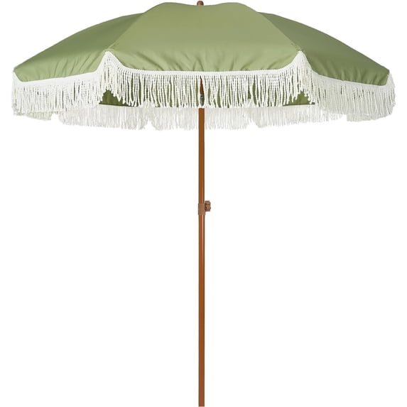 AMMSUN 7ft Patio Umbrella with Fringe Tassel Outdoor UPF50+ Shade Tilt Shelter,Green