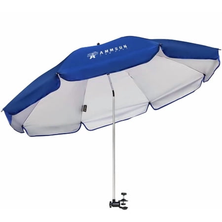 AMMSUN XL 52 inch Beach Patio Chair Umbrella with Universal Clamp 360° Swivel UPF50+,Blue