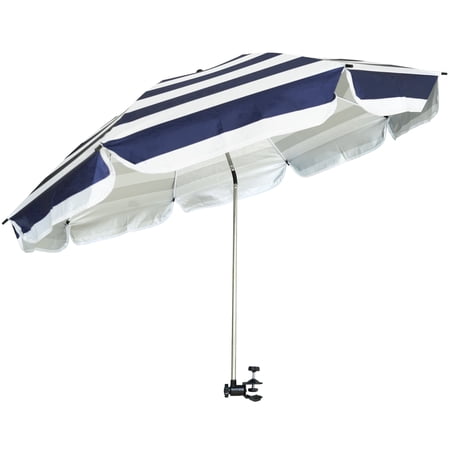 AMMSUN XL 52 inch Beach Patio Chair Umbrella with Universal Clamp 360° Swivel UPF50+,Navy Stripes