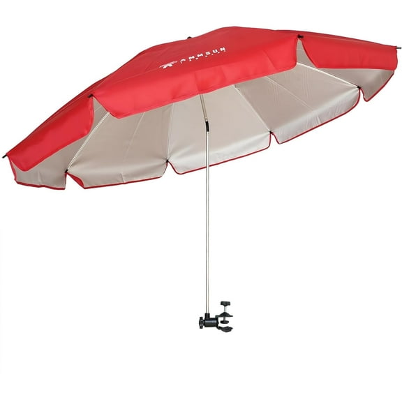 AMMSUN XL 52 inch Beach Patio Chair Umbrella with Universal Clamp 360° Swivel UPF50+,Red