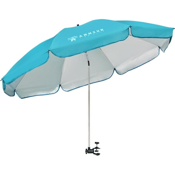 AMMSUN XL 52 inch Beach Patio Chair Umbrella with Universal Clamp 360° Swivel UPF50+,Sky Blue
