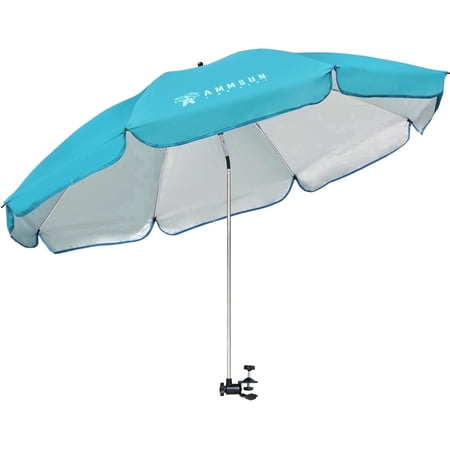 AMMSUN XL 52 inch Beach Patio Chair Umbrella with Universal Clamp 360° Swivel UPF50+,Sky Blue