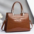 AMNGST Crocodile Embossed Tote Bag PU Leather Solid Color Top Handle