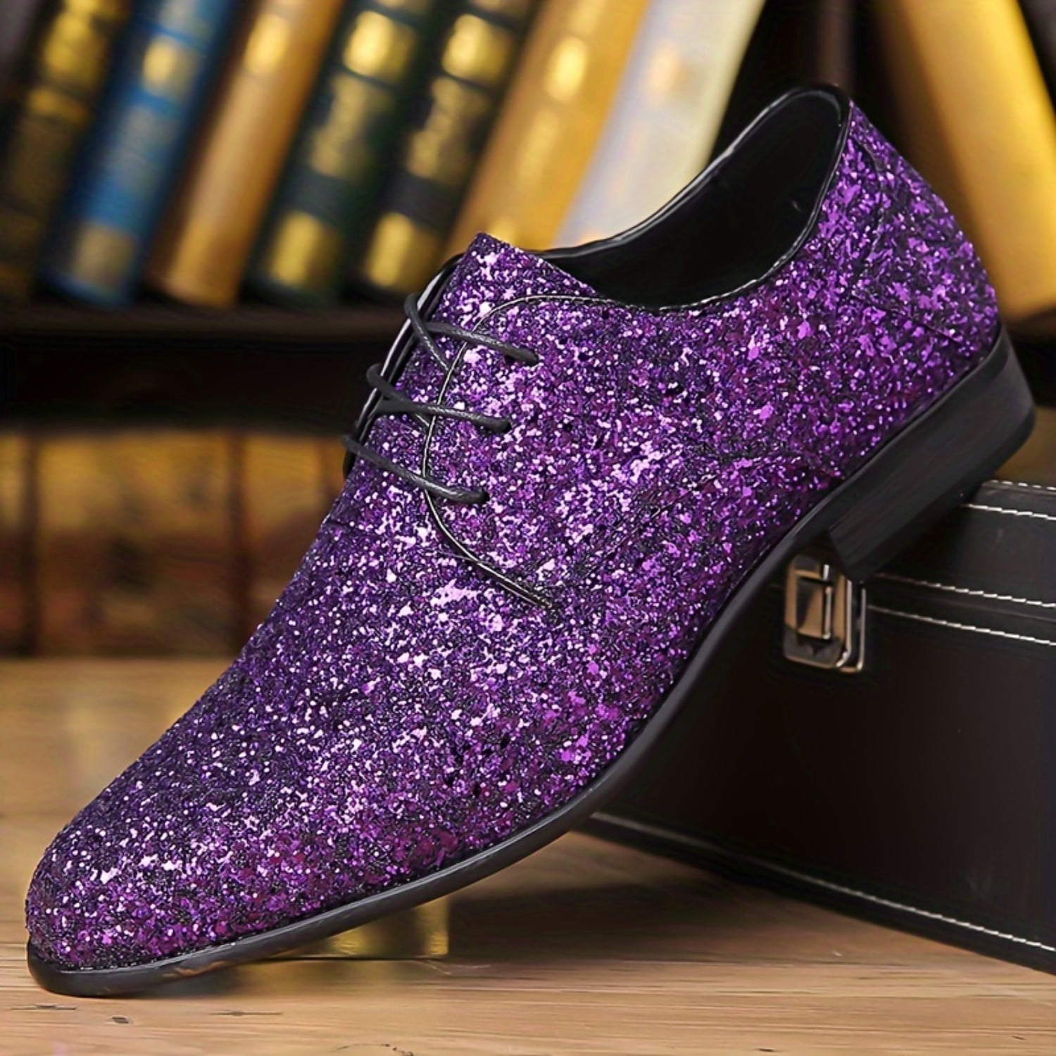 AMNGST Men s Trendy Cool Shiny Sequin Dress Shoes Lightweight Non slip Lace Up Shoes For Party Vacation Walmart