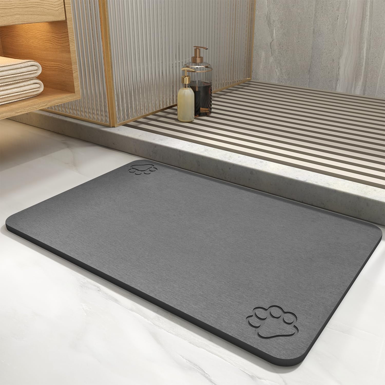 Stone Bath Mat Quick Dry 2-Pack Diatomaceous Earth Bath Mats - Quick Dry, Non-Slip Stone Shower Mat (Dark Grey, 23.6"x15.4") Absorbent Bathroom Mat Natural 9 thumbnail image