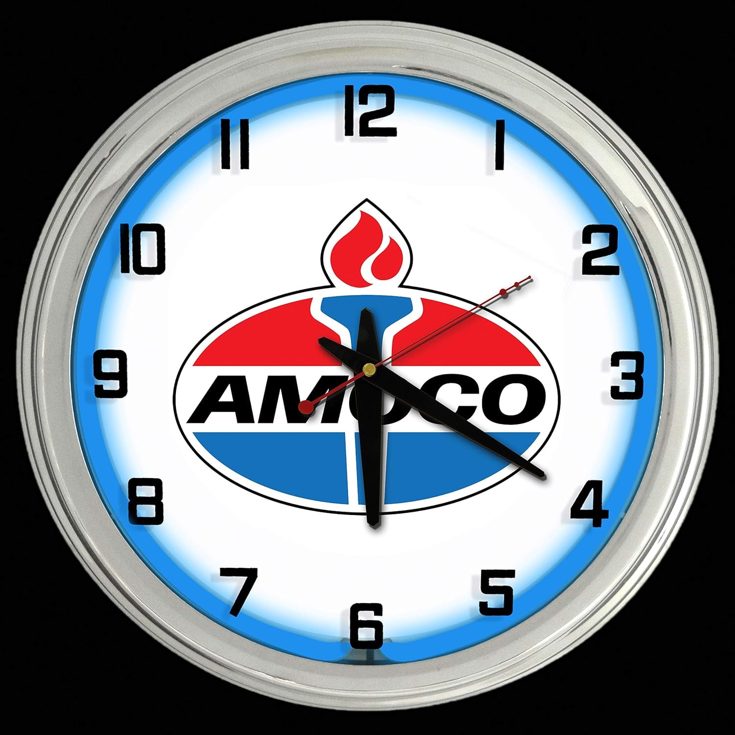 AMOCO Oil Nostalgic Sign Blue Neon Wall Clock Garage Man Cave