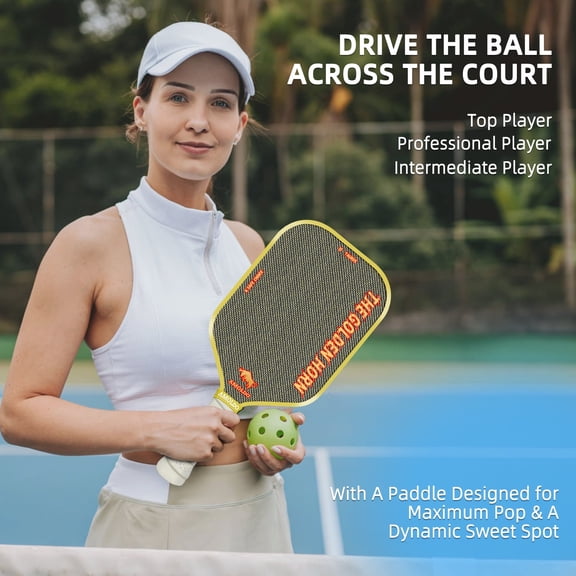 AMOLDO The Golden Horn Cloth-Textured Titanium Gold Wire Hot-Pressed One-Piece Pickleball Paddle, Single Pack