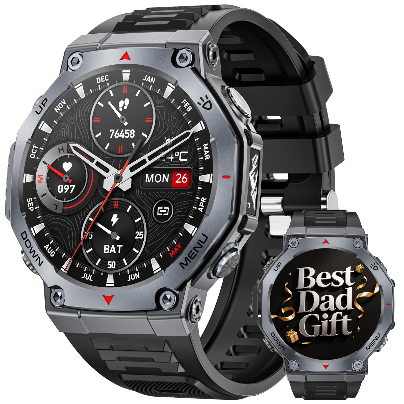 Haulvean Military Smart Watch for Men, 1.43-inch AMOLED Outdoor Sports Fitness Tracker Watch, with IP68 Waterproof/Answer/Make Calls/100+ Sports Modes, fits for Android and Iphone Devices (Black)