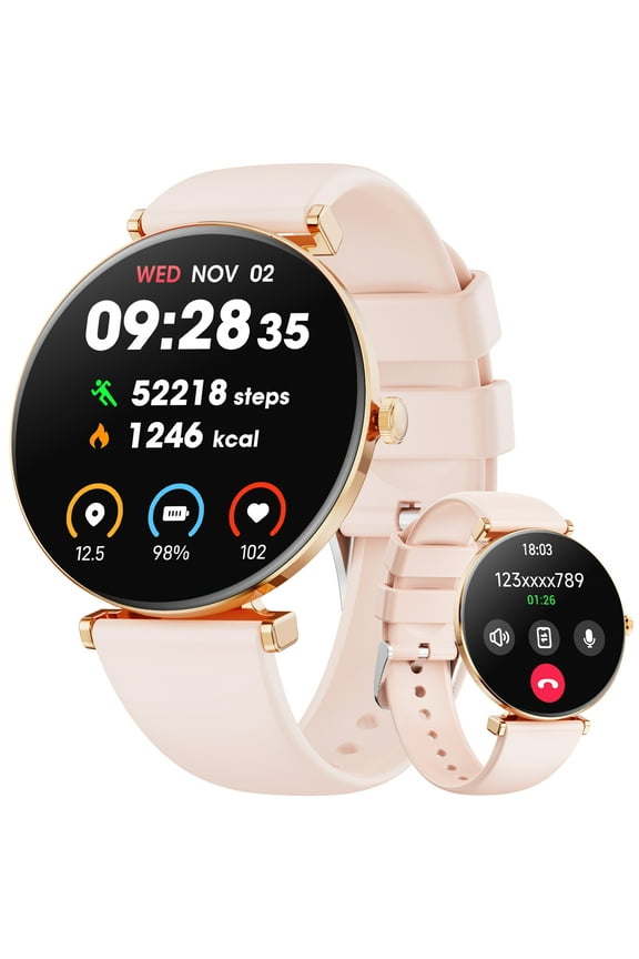 AMOLEDMingdaln 42mm Smart Watch for Women, fits for Android and Iphone Devices,with IP68 Waterproof/150+ Sport Modesperfect gift2 strapsGold