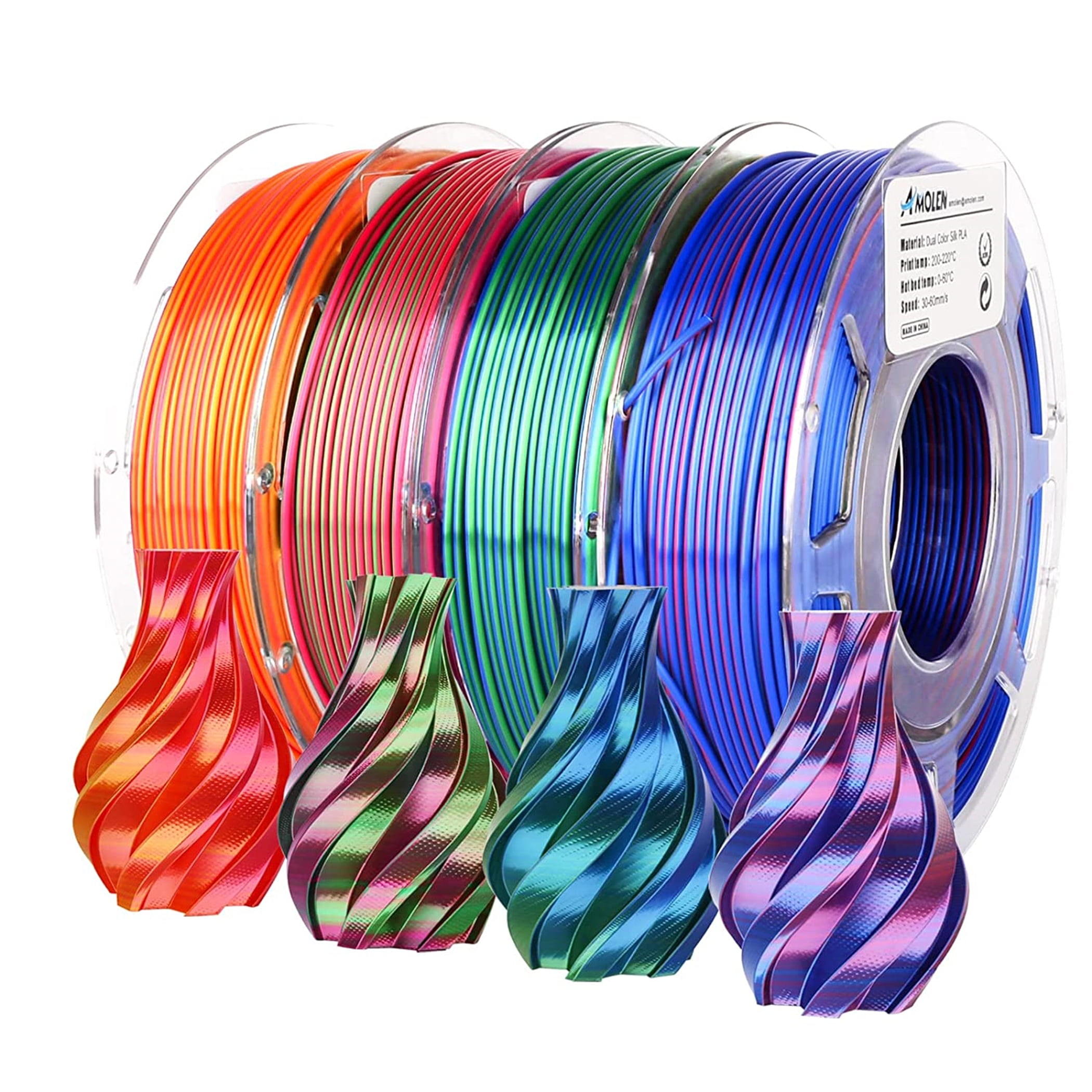 AMOLEN 1.75mm PLA Filament, 3D Printer Dual Color Filament Bundle, Silk ...