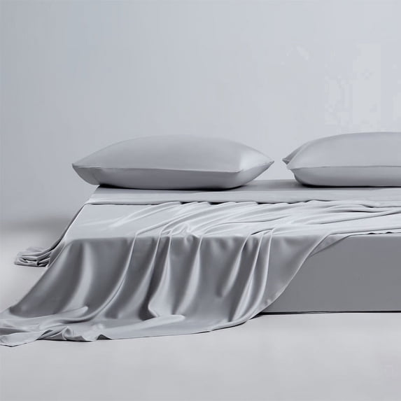 AMONOL 4-Piece 300 Thread Count Silver 100% Bamboo Fiber Bed Sheet Set, Queen - Deep Pocket