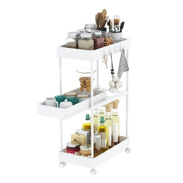 AMONSEE 3-Tier Rolling Cart,Storage Cart with Wheels,Utility Carts for Office Kitchen Bathroom,White