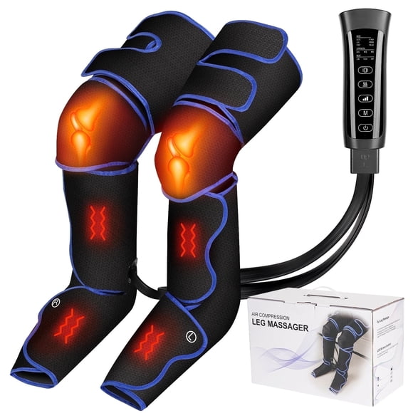 AMONSEE Leg Massager 360°Full Wrap-Around Helpful for Vericose Veins,Muscle Fatigue,Cramps Air 3 Intensities Foot&Knee Massager,6 Modes with Memory Function Controller,Gift for Women Men