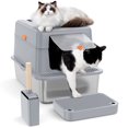 thumbnail image 1 of AMONSEE Stainless Steel Litter Box with Lid,Enclosed Large Cat Litter Box with Poop Scooper and Footboard, 1 of 10