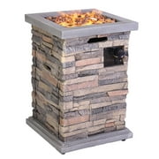 AMONSEE Propane Fire Pit for Outside, 28" Square Firepit Table with Imitation Stone Surface