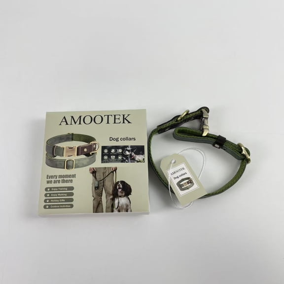 AMOOTEK Dog collars,Soft PU Leather Dog Collars for Small Dogs,Classic Adjustable Dog Collars with Quick Release Metal Buckle,Easy Clean and Comfortable with Nylon Lining,Green,S