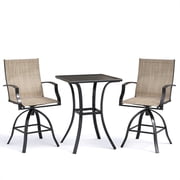 AMOPATIO 3-Piece Patio Swivel Bar Set - All Weather High Top Bistro Set with 2 Oversize Bar Stools & Metal Table for Backyard, Garden, Porch, Khaki