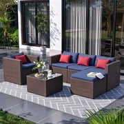 Amopatio 6-Piece Patio Furniture Set, Outdoor Patio Sectional Furniture All-Weather Rattan Wicker Patio Conversation Set Outdoor Furniture for Backyard Balcony,Blue