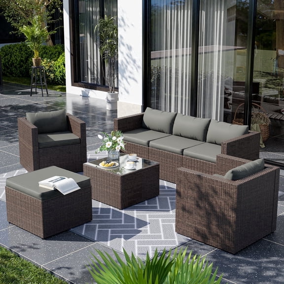 AMOPATIO 7-Piece Patio Furniture Set, Outdoor Patio Sectional Furniture All-Weather Rattan Wicker Patio Conversation Set Outdoor Furniture for Backyard Balcony,Gray
