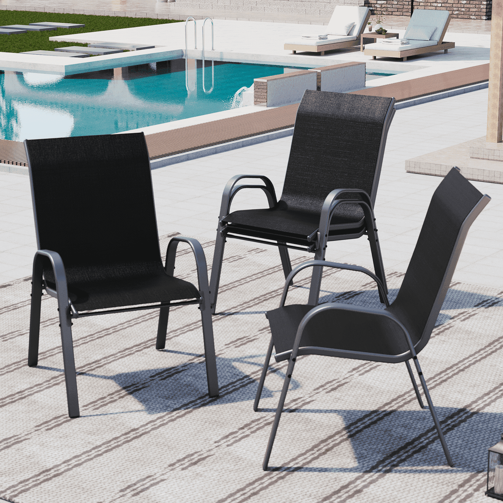AMOPATIO Patio Chairs Set of 4, Outdoor Stackable Dining Chairs for All Weather, Breathable Garden Outdoor Furniture for Backyard Deck, Black