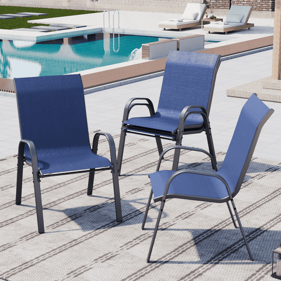 AMOPATIO Patio Chairs Set of 4, Outdoor Stackable Dining Chairs for All Weather, Breathable Garden Outdoor Furniture for Backyard Deck, Deep Blue