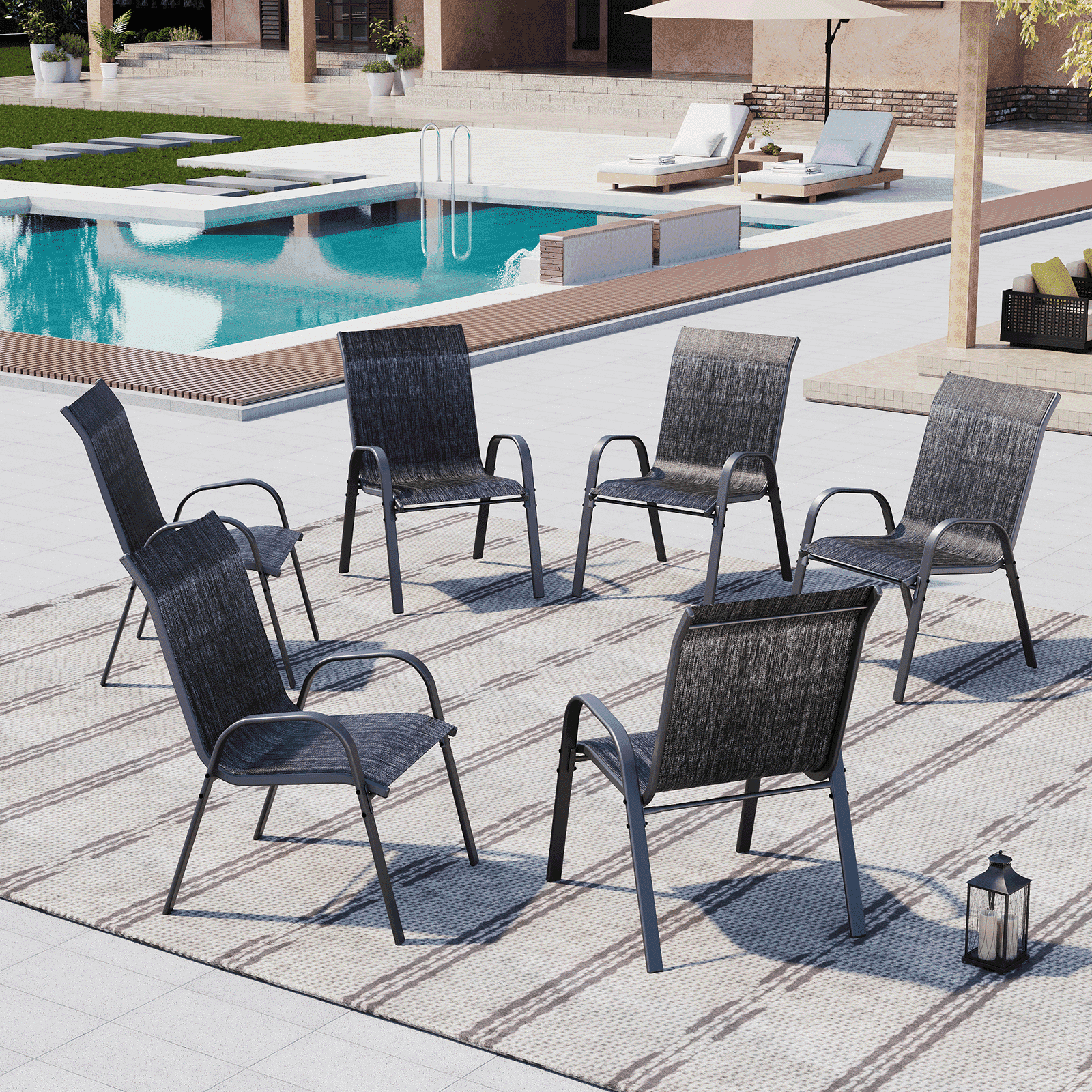 AMOPATIO Patio Chairs Set of 6, Outdoor Stackable Dining Chairs for All Weather, Breathable Garden Outdoor Furniture for Backyard Deck, Dark gray