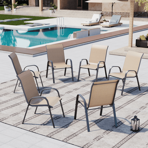 AMOPATIO Patio Chairs Set of 6, Outdoor Stackable Dining Chairs for All Weather, Breathable Garden Outdoor Furniture for Backyard Deck, Khaki