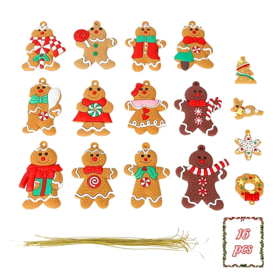 AMOR PRESENT Gingerbread Man Ornaments for Christmas Tree Hanging Decoration Set (16 Pieces Set)
