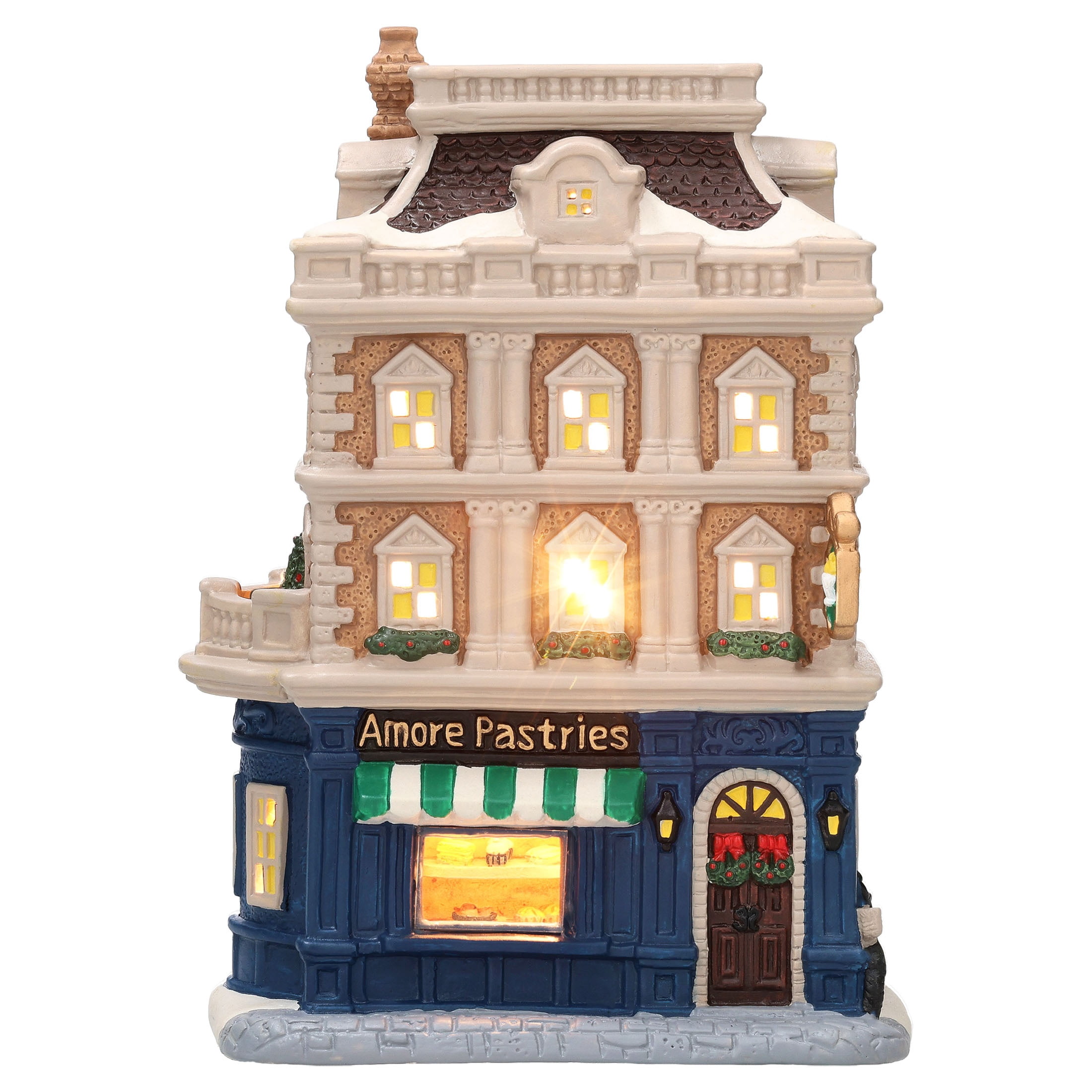 Light-Up Porcelain Amore Pastries Christmas Village Building, Multicolor, 8.87", by Holiday Time