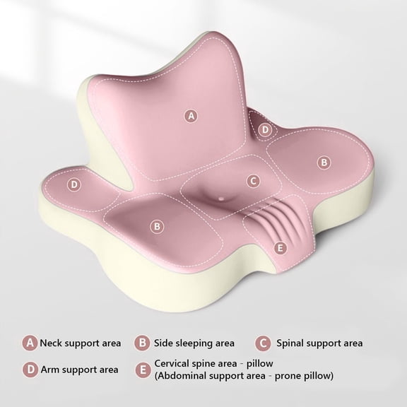 AMORIDAGE Face Down Pillow for Prone Sleeping, 5-Zone Memory Foam Contour Pillow, Pink and Beige