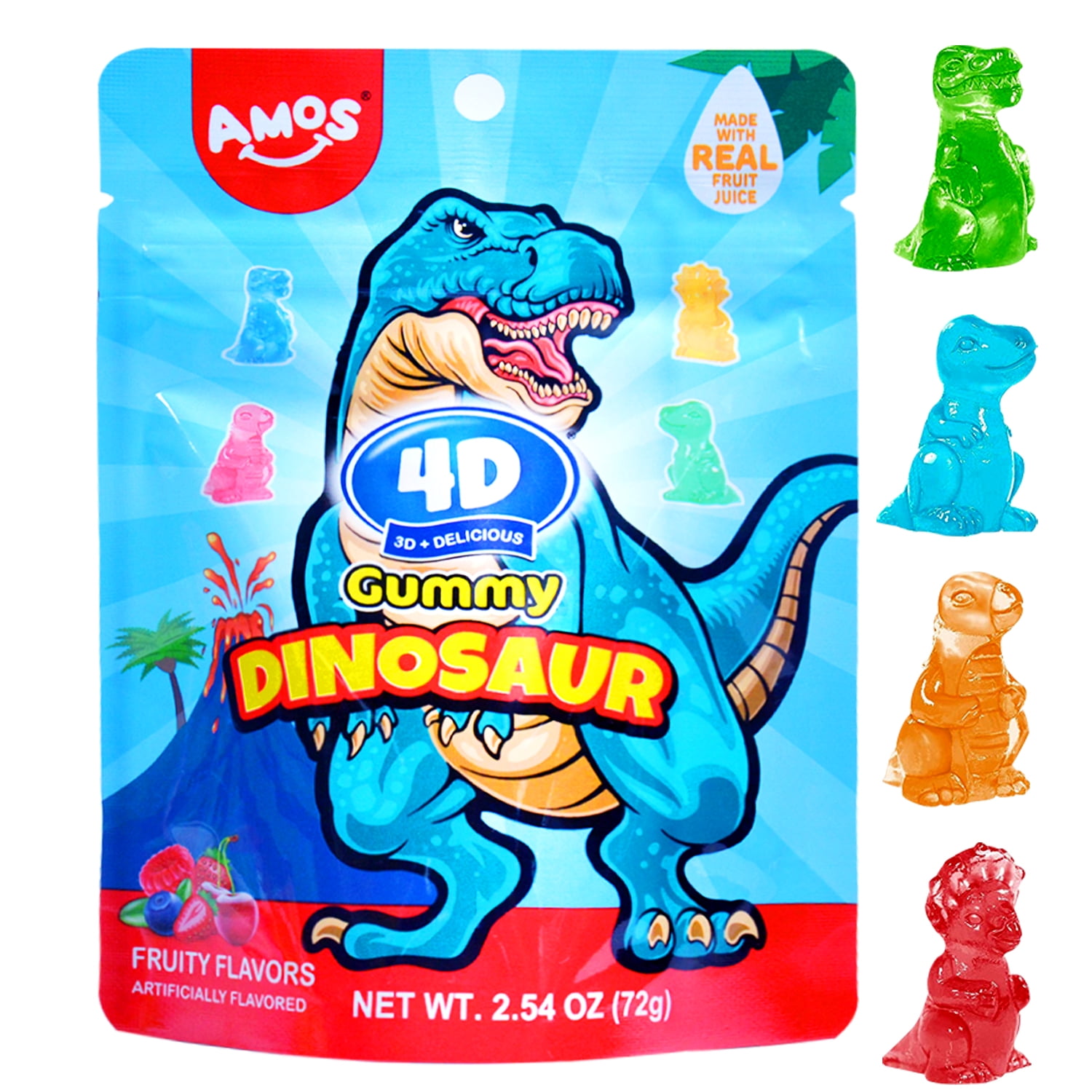 AMOS 4D Gummy Dinosaur Candy, Dino Candy for Kids Birthday Party,2.54oz
