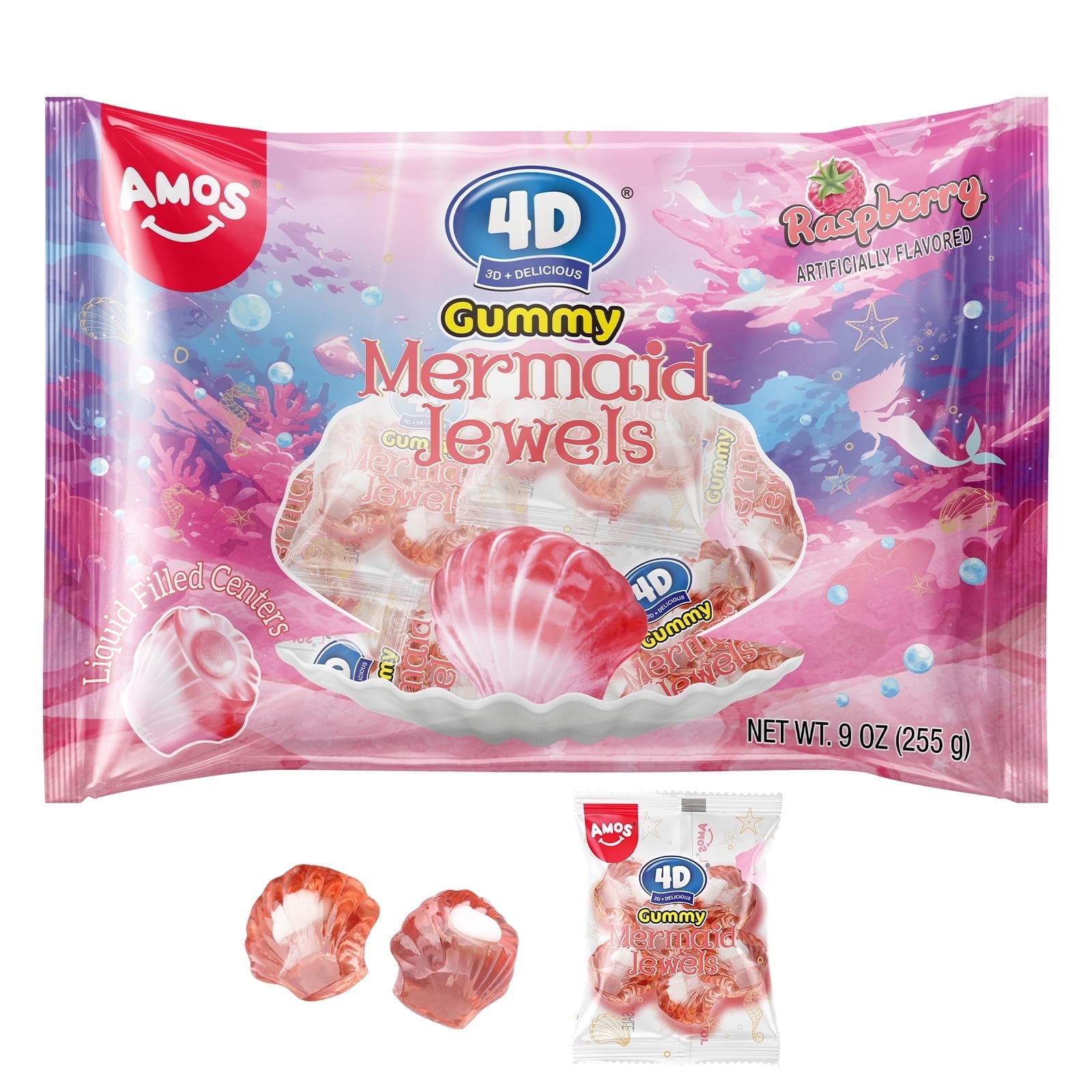 Walmart discounts of AMOS Gummy Candy Mermaid Jewels Fruity Filled, Soft Center Jelly-Filled 9oz